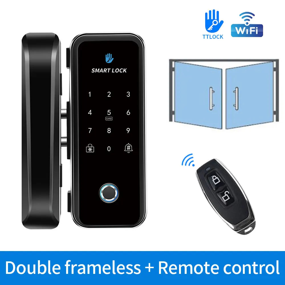 TTlock Smart Biometric Fingerprint WiFi Lock for Commercial Glass Door 5-in-1 Access Control (APP/Fingerprint/Card/Code/Remote)