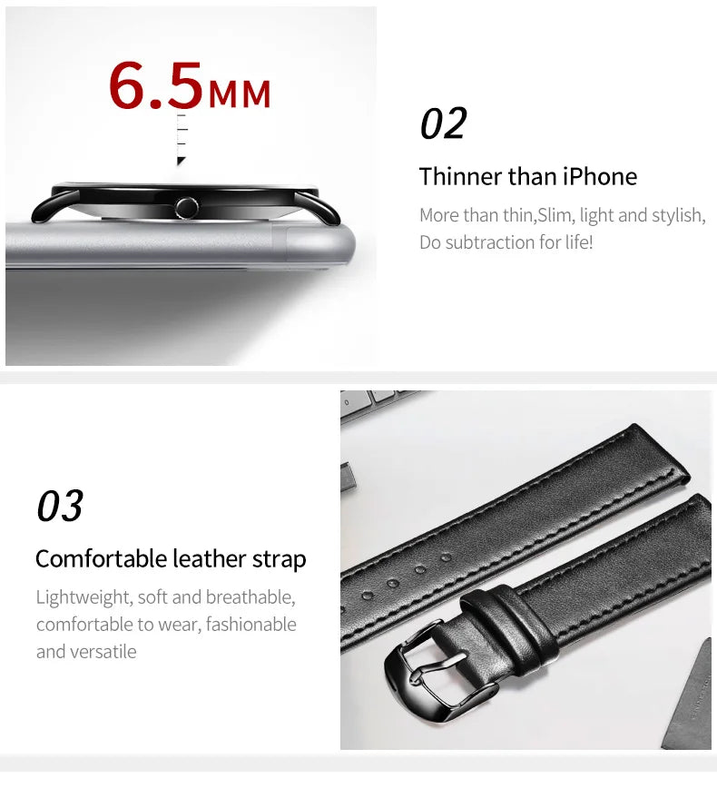 OLEVS 5869 Ultra Thin 6.5mm Quartz Watch for Men Fashion Leather Strap Simple Luxury Auto Date Clock Men's Wristwatch Waterproof