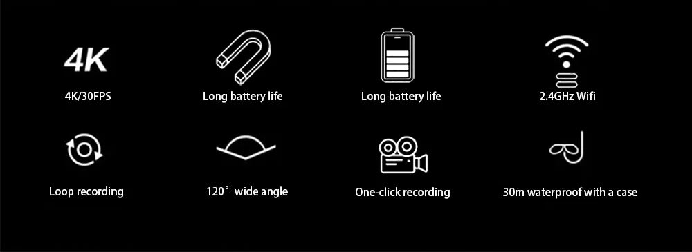 4K UHD Motorcycle Mini Action Camera Body POV Magnetic 30M Waterproof 2.4G WiFi Small Action Video Vlogging Camcord Helmet Bike