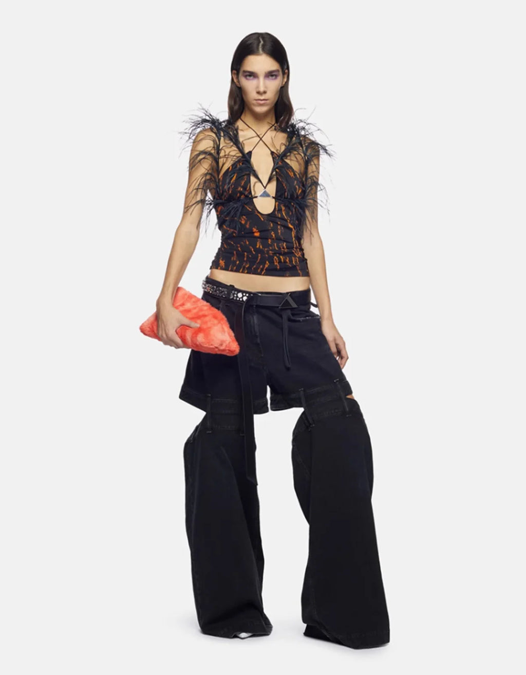 Fashion Women's Denim Pants Loose Waist Zip Hollow Out Solid Color Wide-leg Floor-length Jeans Autumn 2023 New Tide