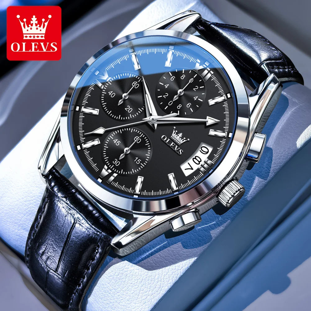 OLEVS 2987 Men Original Quartz Movement Wristwatch Fashion Metallic Texture Calendar Window Luminous Function Waterproof Watch