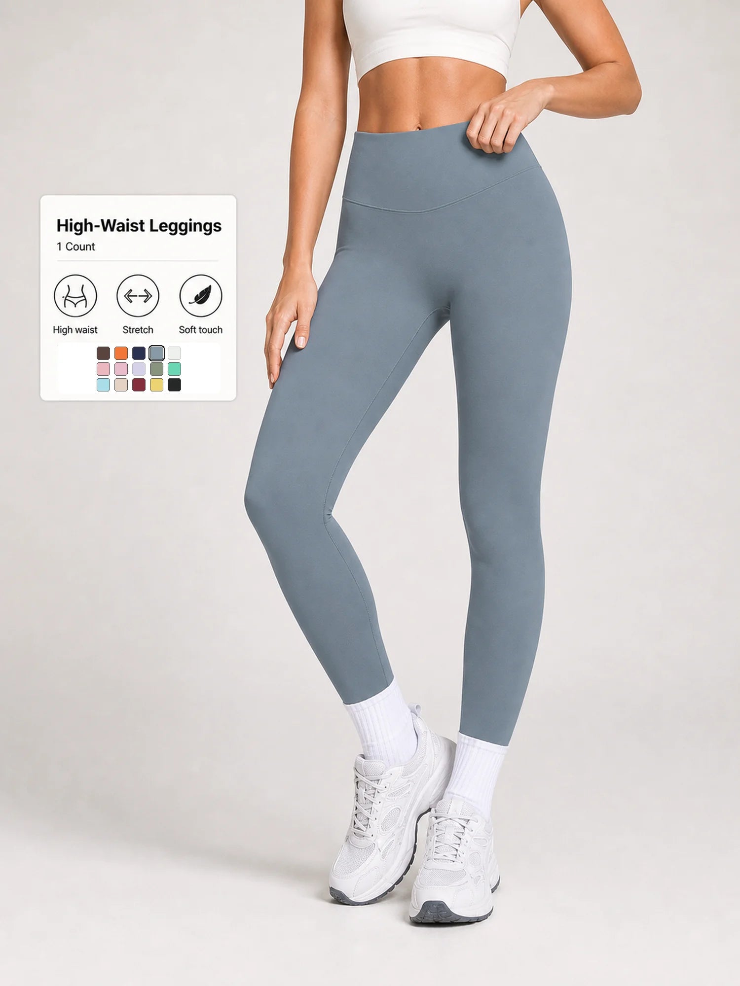Women High Waist Yoga Pants Soft Stretch Leggings Tummy Control Fitness Gym Running Workout Sports Trousers