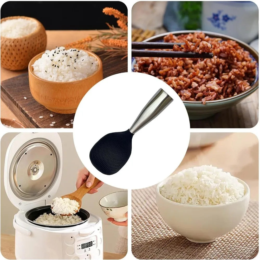 Stainless Steel Handle Silicone Spoon Food Grade Non Stick Non Slip Rice Spoon High Temperature Resistant Kitchen Utensil