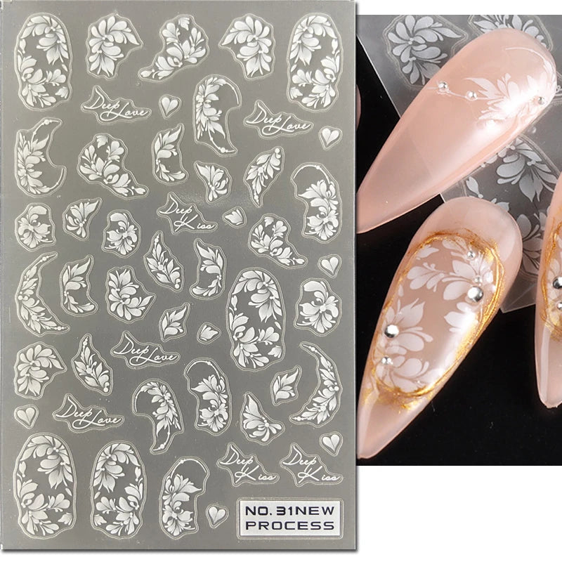 3d Nail Art Ultrathin Decals Blue Pink Blossom Florals Flowers Leaves Nail Stickers Decoration For Nail Tips Beauty
