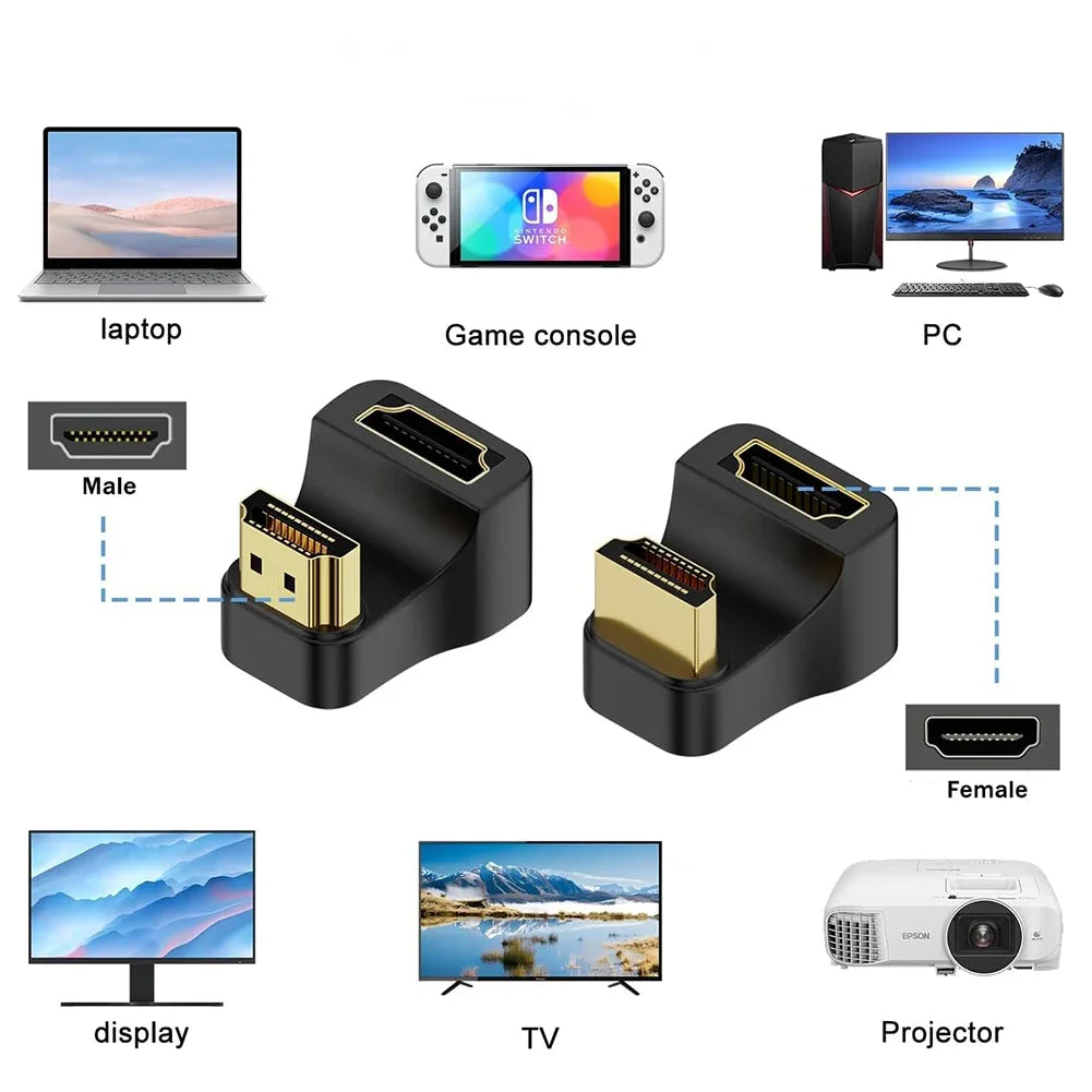 8K UHD U Shape HDMI-compatible2.1 Adapters 180 Degree Up/Down Angle Male to Female Extender Connector for Laptop PC HDTV