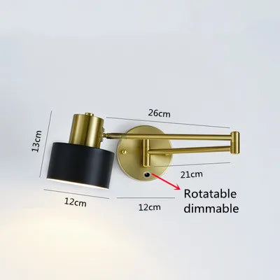 Led Dimmable Wall Lamp Bedroom Bedside Reading Light Folding Telescopic Switch Modern Creative Study Rocker Wall Light Fixture