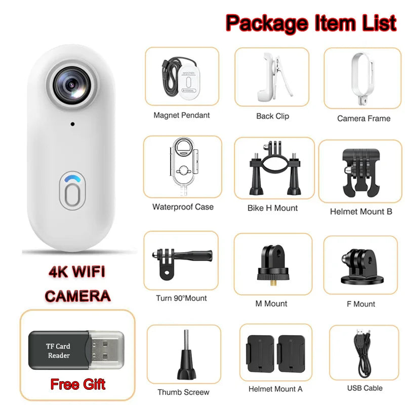 Waterproof Action 4K Camera 1080P Ultra Mini Wireless WiFi POV Bodycam for Bicycle Motorcycle Pocket Sports Recording HD Quality