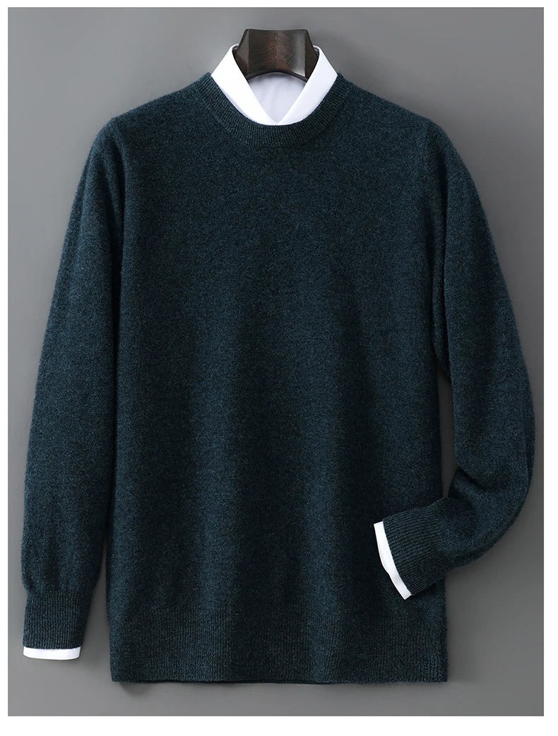 New Autumn And Winter Pure Wool Sweater Men's Round Neck Loose Thick Pullover Sweater Solid Color Cashmere Knitted Base Sweaters