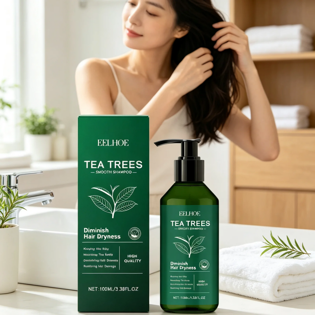 EELHOE Tea Trees Smooth Shampoo Deep Nourishing Anti Dryness Reduce Split Ends Oil Control Refreshing Mild Natural Shampoo 100ml