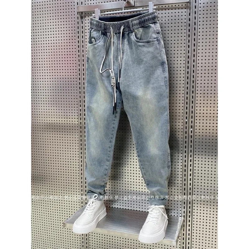 Spring Autumn New Kpop Loose Casual Men's Jeans Pants High-end Brand Loose Straight Pants Elastic Harlan Casual Trendy Dad Jeans