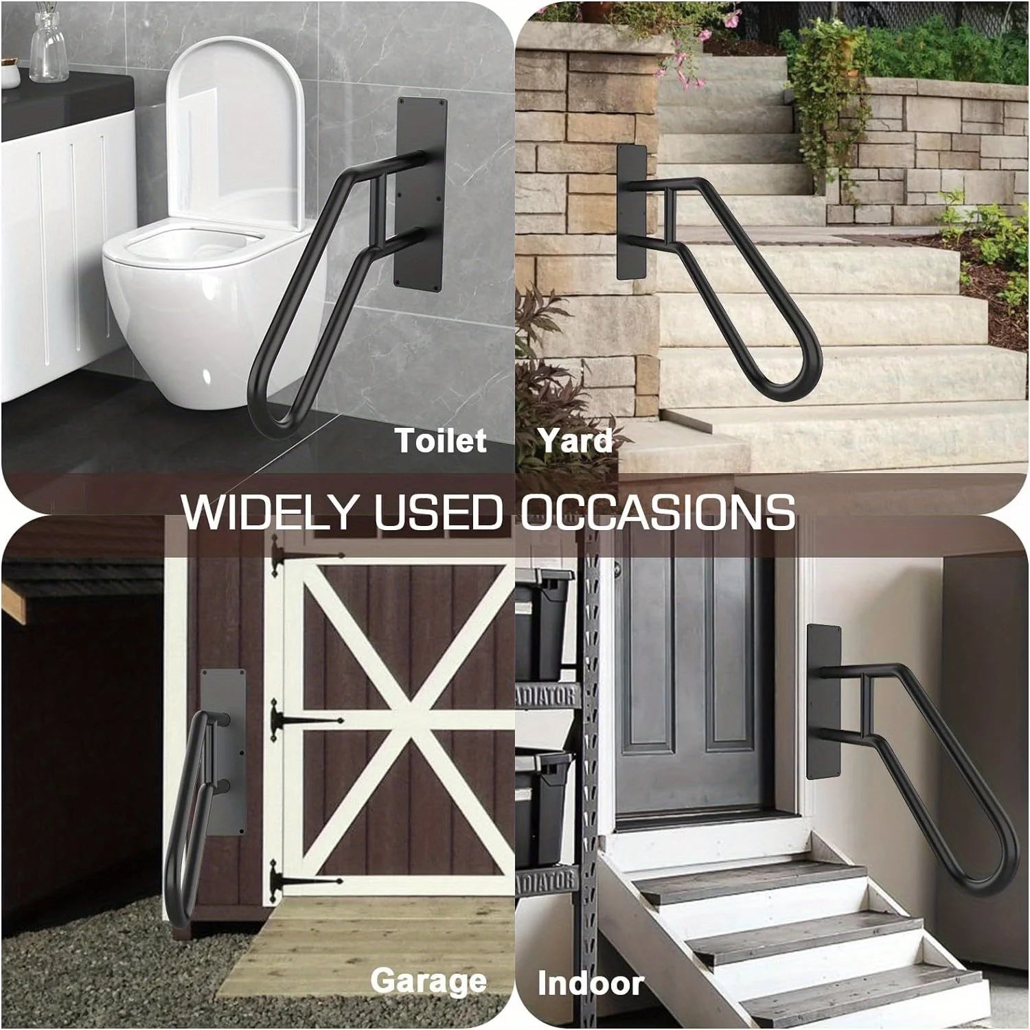1pc Matte Black U-shaped Metal Handrail For Outdoor Steps, Wall-Mounted Safety Staircase Grab Rail, Modern Entryway Railing, Pla
