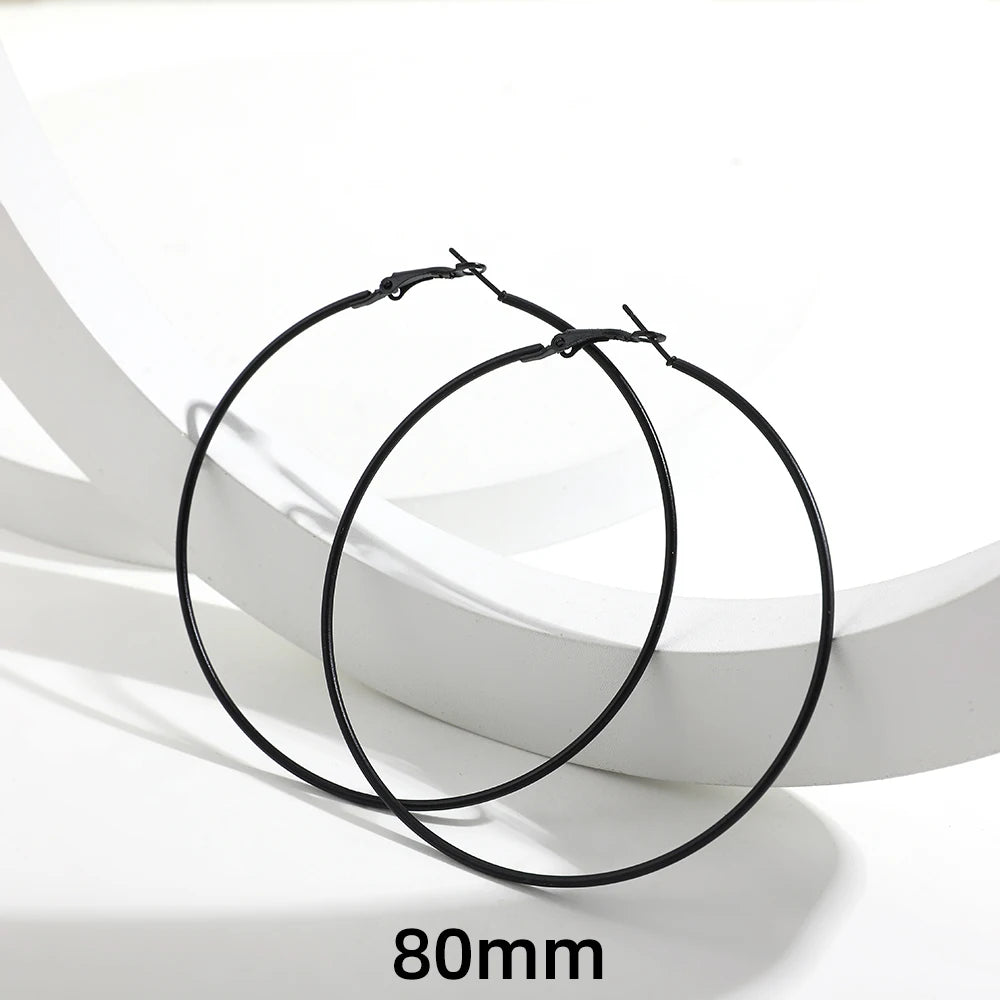 5 Sizes Stainless Steel Black Round Circle Hoop Earrings for Women Punk Exaggerated Smooth Statement Earring Gothic Jewelry Gift