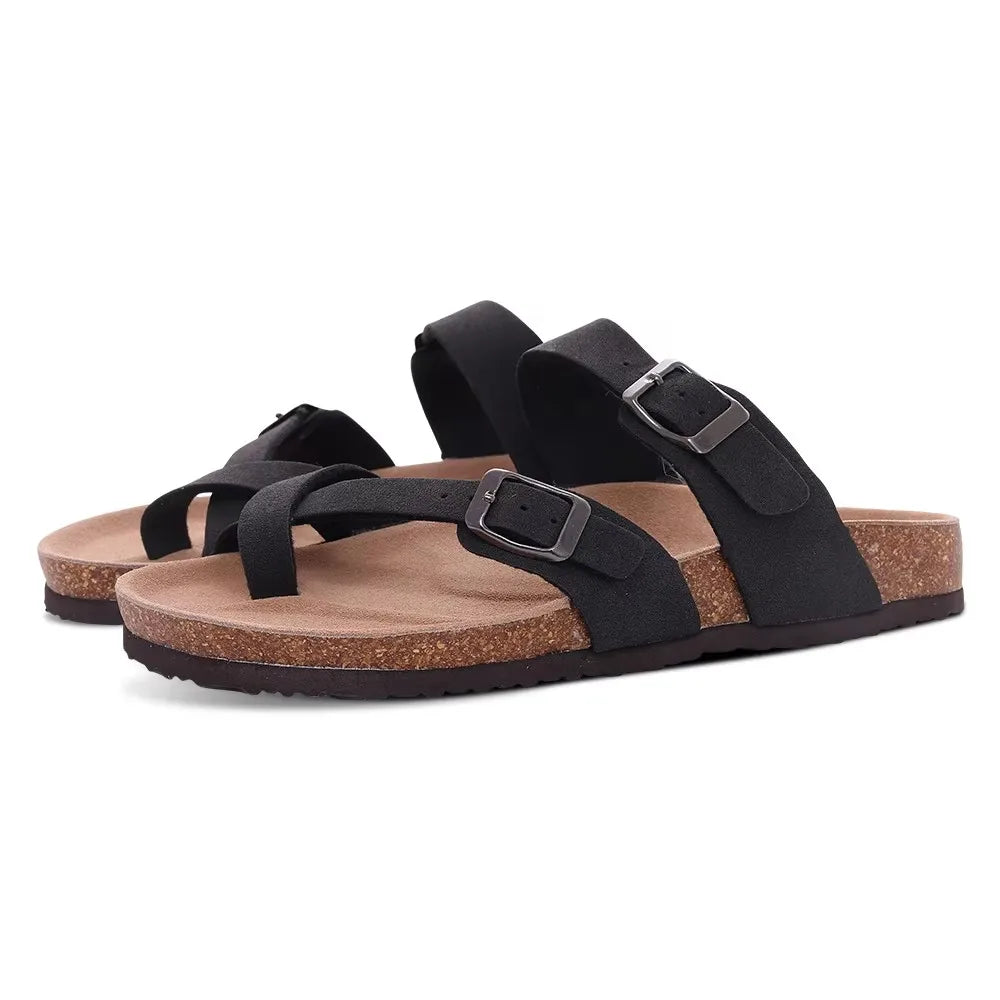 Crestar Womens Mens Sandals Fashion Adjustable Buckle Cork Footbed Slides Outdoor Beach Sliipers with Comfortable Arch Support