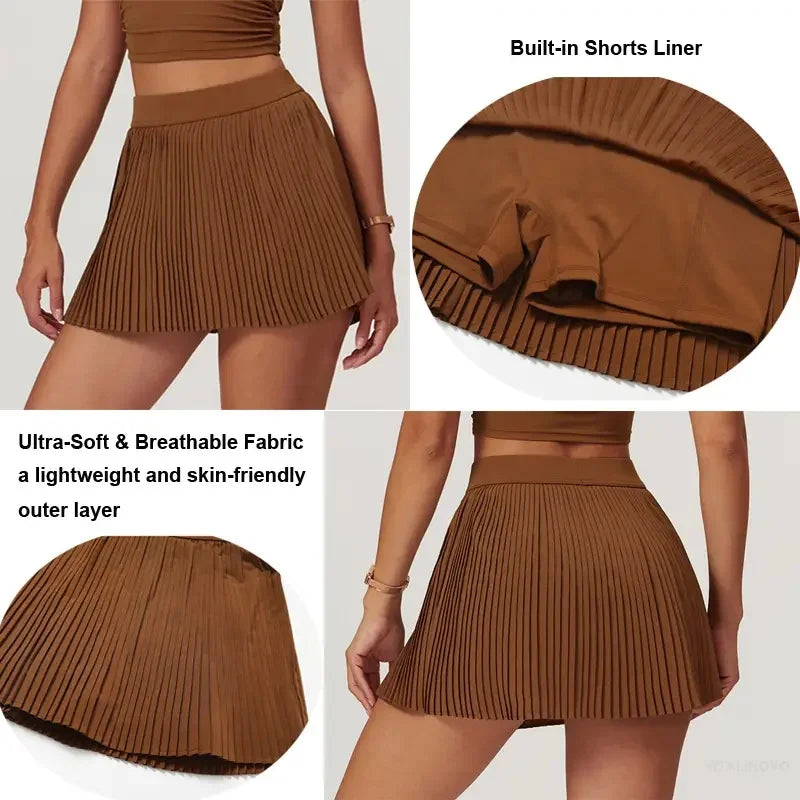 Women's fashion 2-in-1 golf tennis skirt pleated fitness suit with inner pocket, women's sexy style