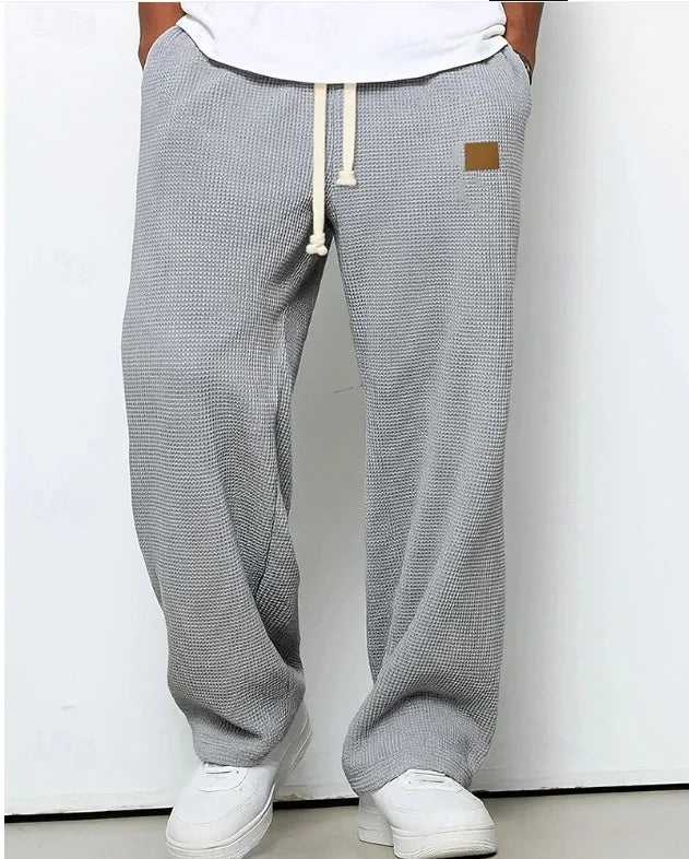 Waffle Straight Leg Pants Men's Summer New Style Wide Leg Pants Men's Youth Summer Casual Pants