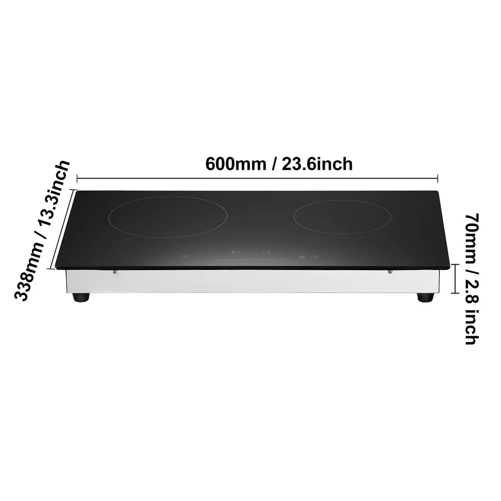 Electric Cooktop, 24 inch 2 Burners Built-in Electric Stove Top, 1800W Ceramic Top Radiant Cooktop with Glass Panel, Touch