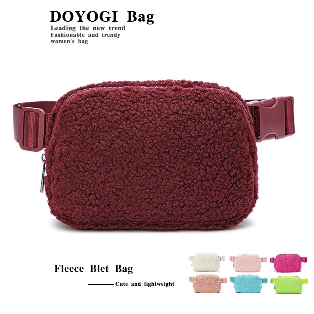 Winter Fleece Belt Bag for Everywhere Women Crossbody Bag White Fanny Pack Bag Small Waist Bag with Adjustable Strap (Ivory)