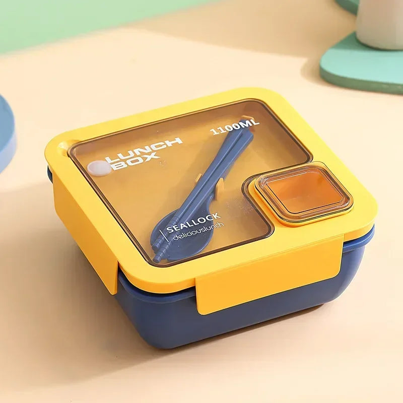 850ml/1100ml Lunch Box Microwave Portable Bento Boxes with Tableware for Kids School Leakproof 4 Grid Food Snack Containers