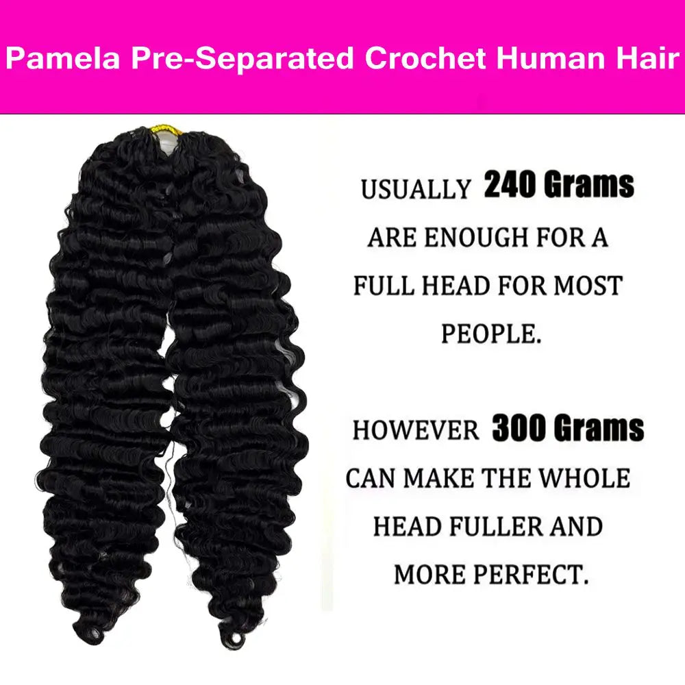 Deep Wave Crochet Human Hair Extensions Knotless Pre-Separated Deep Curly Human Hair With String Pre-Looped Reusable Feather