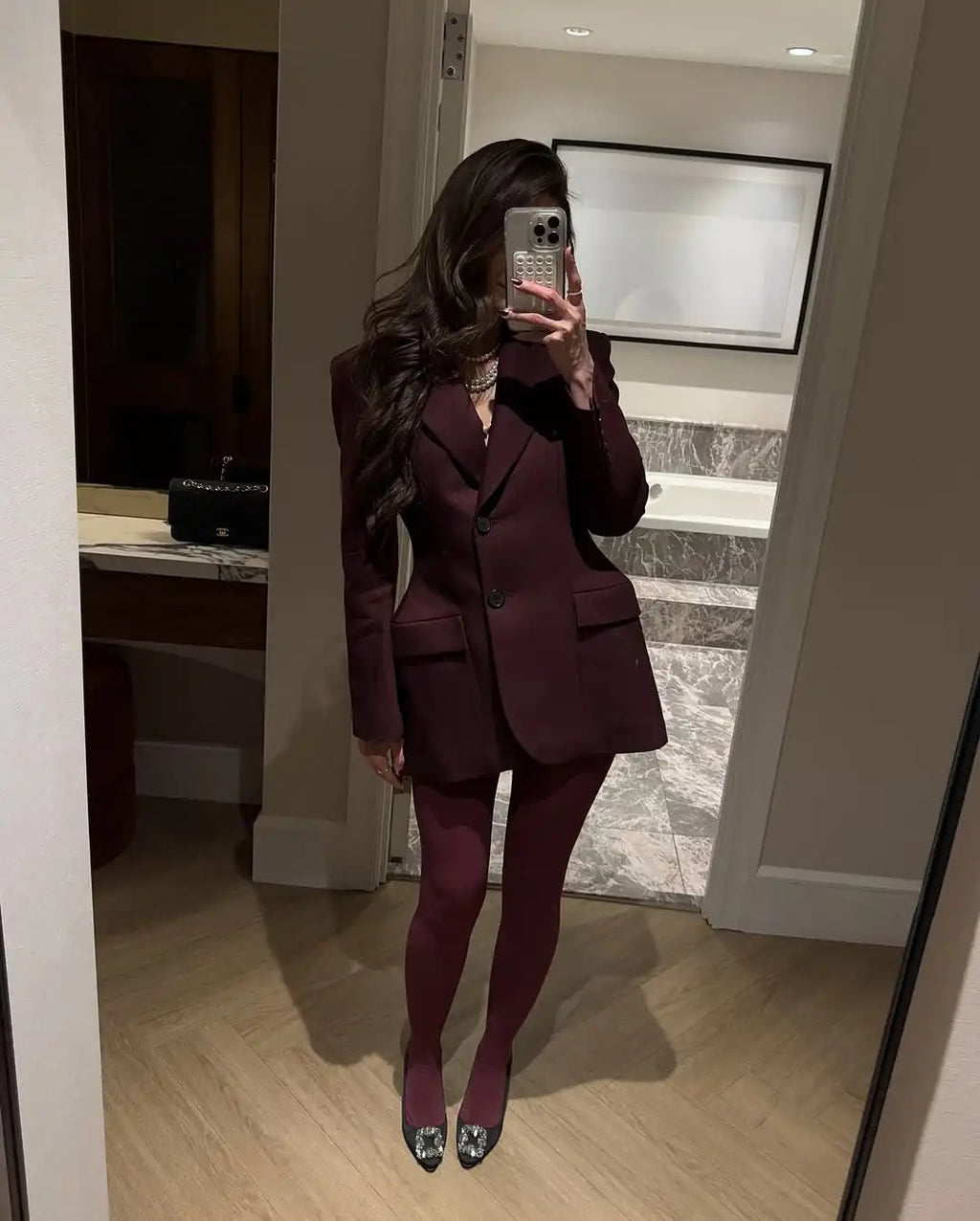 Women Burgundy Waist Cinching Blazer Coat Fashion Full Sleeve Lapel V-neck Button Slim Jacket 2026 Lady Spring Autumn Outwear