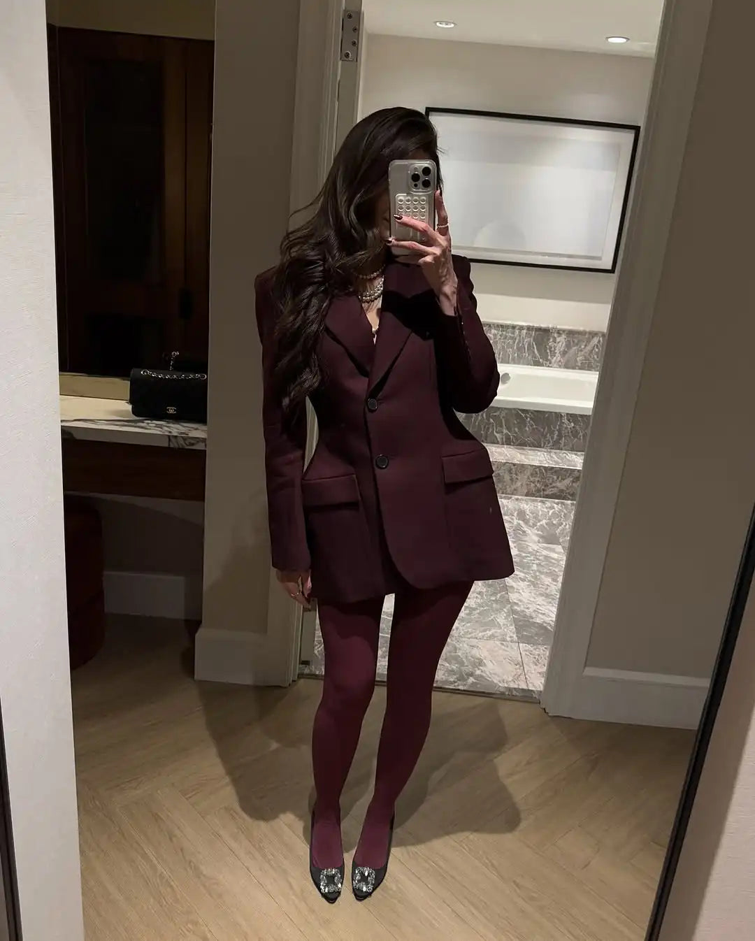 Women Burgundy Waist Cinching Blazer Coat Fashion Full Sleeve Lapel V-neck Button Slim Jacket 2026 Lady Spring Autumn Outwear