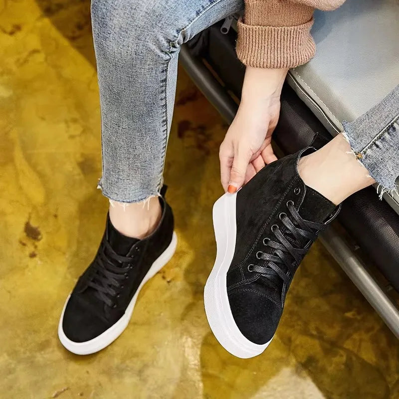 Women's Chunky Sneakers 2025 Winter Genuine Leather Hidden Heels Shoes Warm Plush Platform Sneakers Shoes For Woman Autumn Shoe