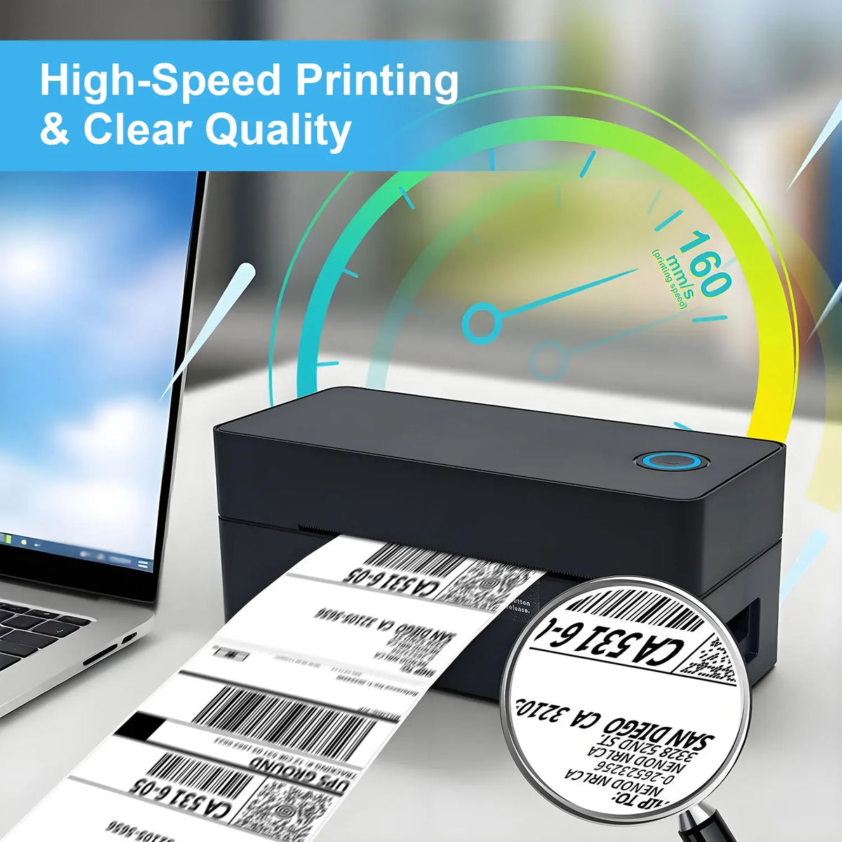 Thermal Label Printer Small Wireless Shipping Label Printer 4X6 inch Portable Maker Compatible with Various systems
