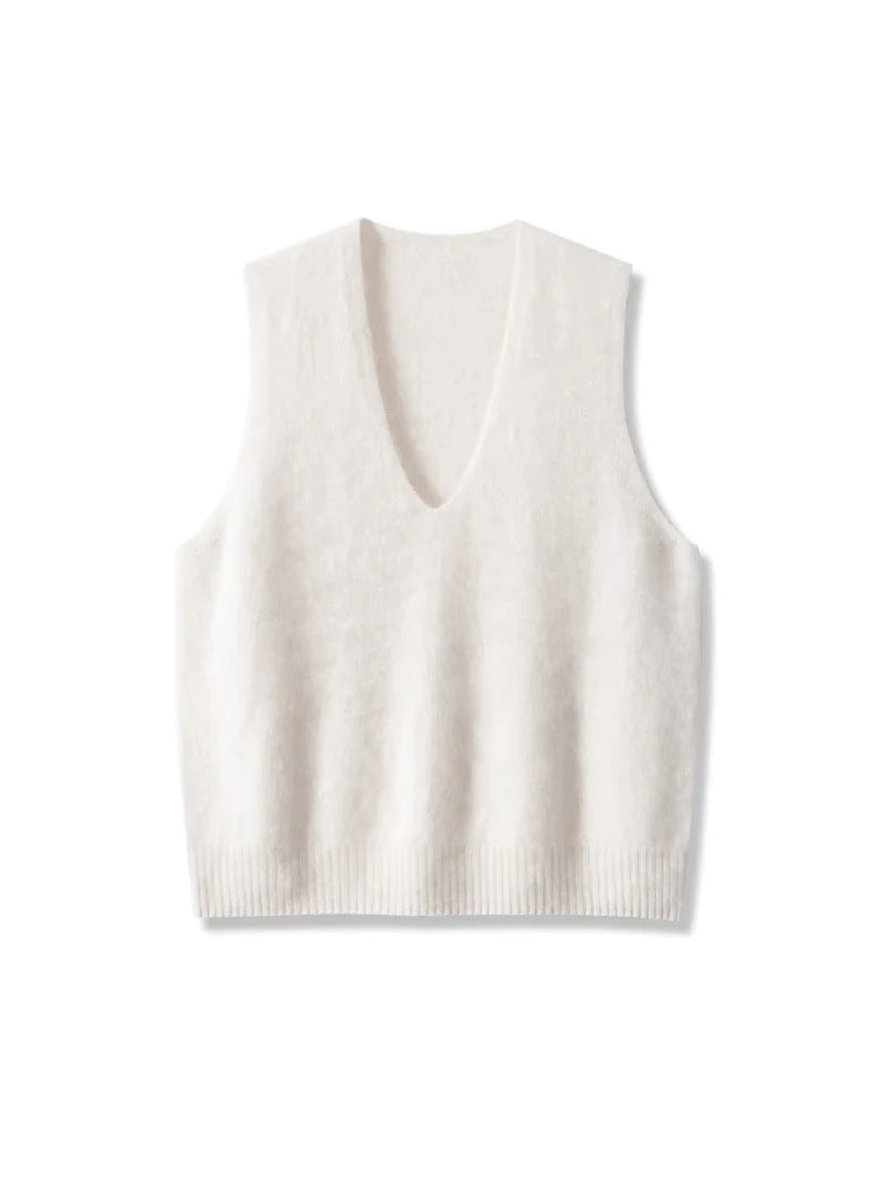 SuyaDream, Women Vests, Fleece Wool, V Neck, Chic Pullovers, 4.7%Cashmere 95.3%Wool, 2025 Fall Winter Sweaters, Tanks