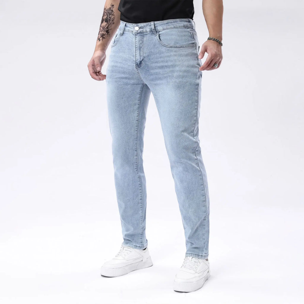 New Men's Four Seasons Jeans Elastic Denim Pants Look Slim and Slim Men's Jeans
