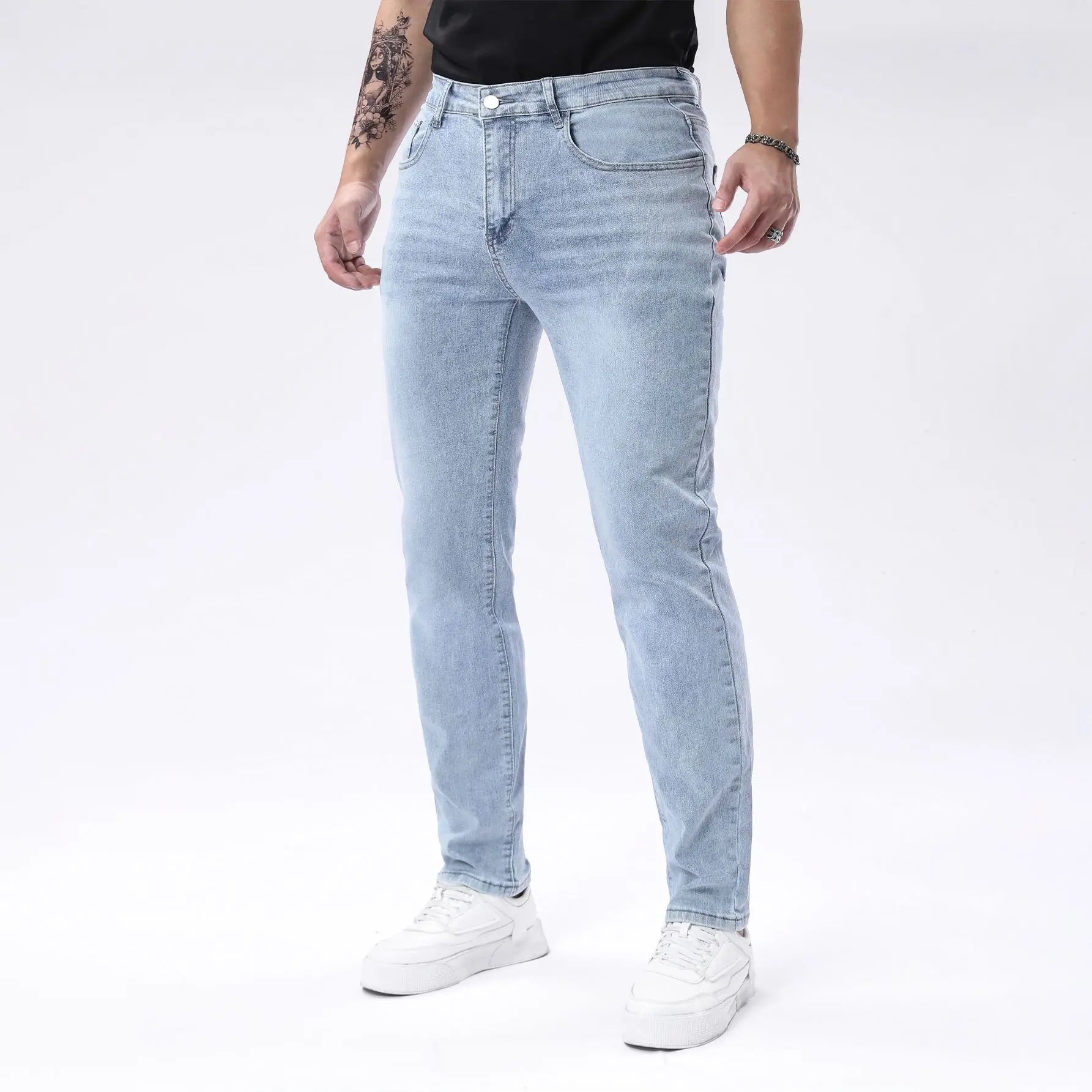New Men's Four Seasons Jeans Elastic Denim Pants Look Slim and Slim Men's Jeans