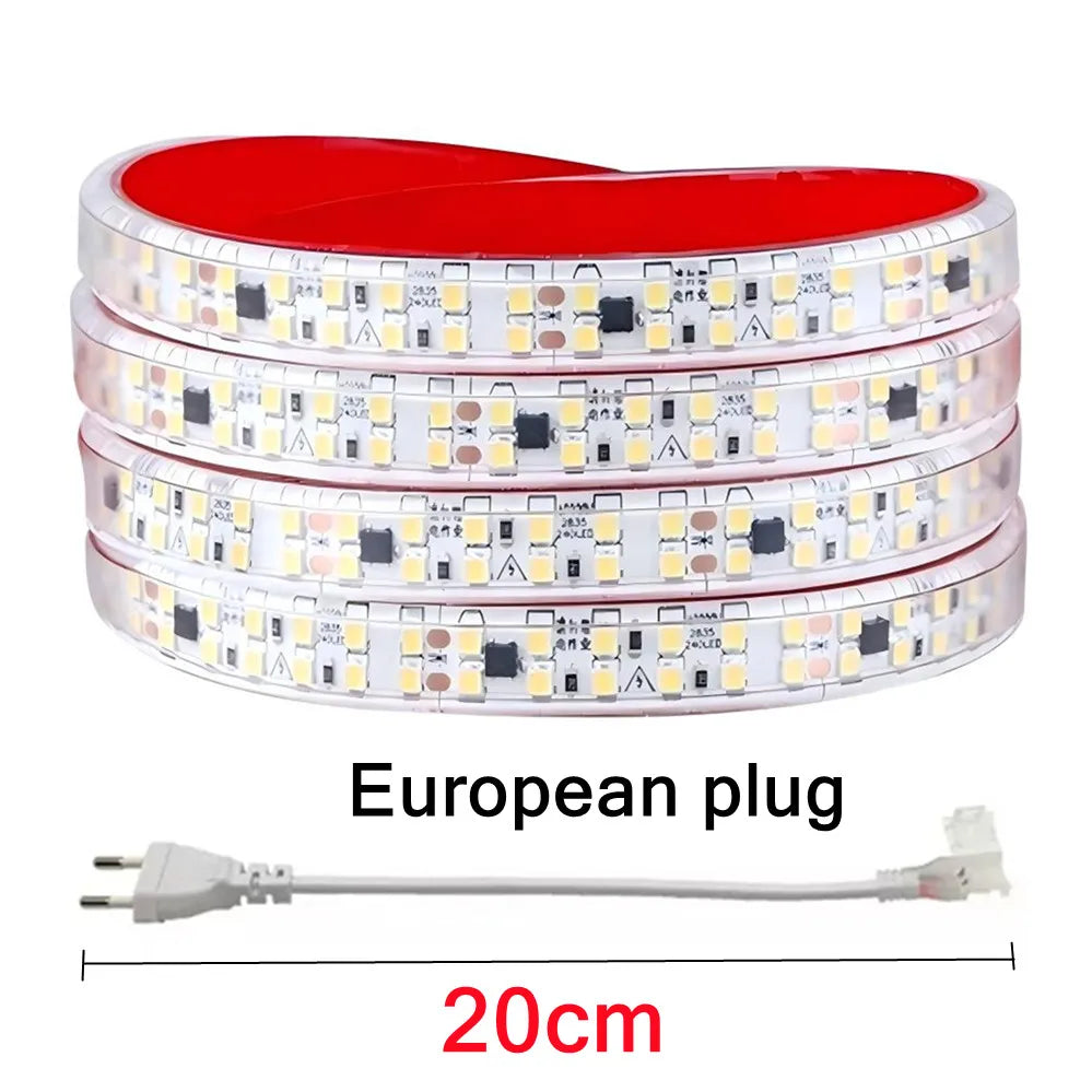 12MM Width SMD 2835 LED Strip 240LEDs/M AC220V Flexible Cuttable Soft Lamp IP68 Waterproof Warm/Neutral/White Light With EU Plug