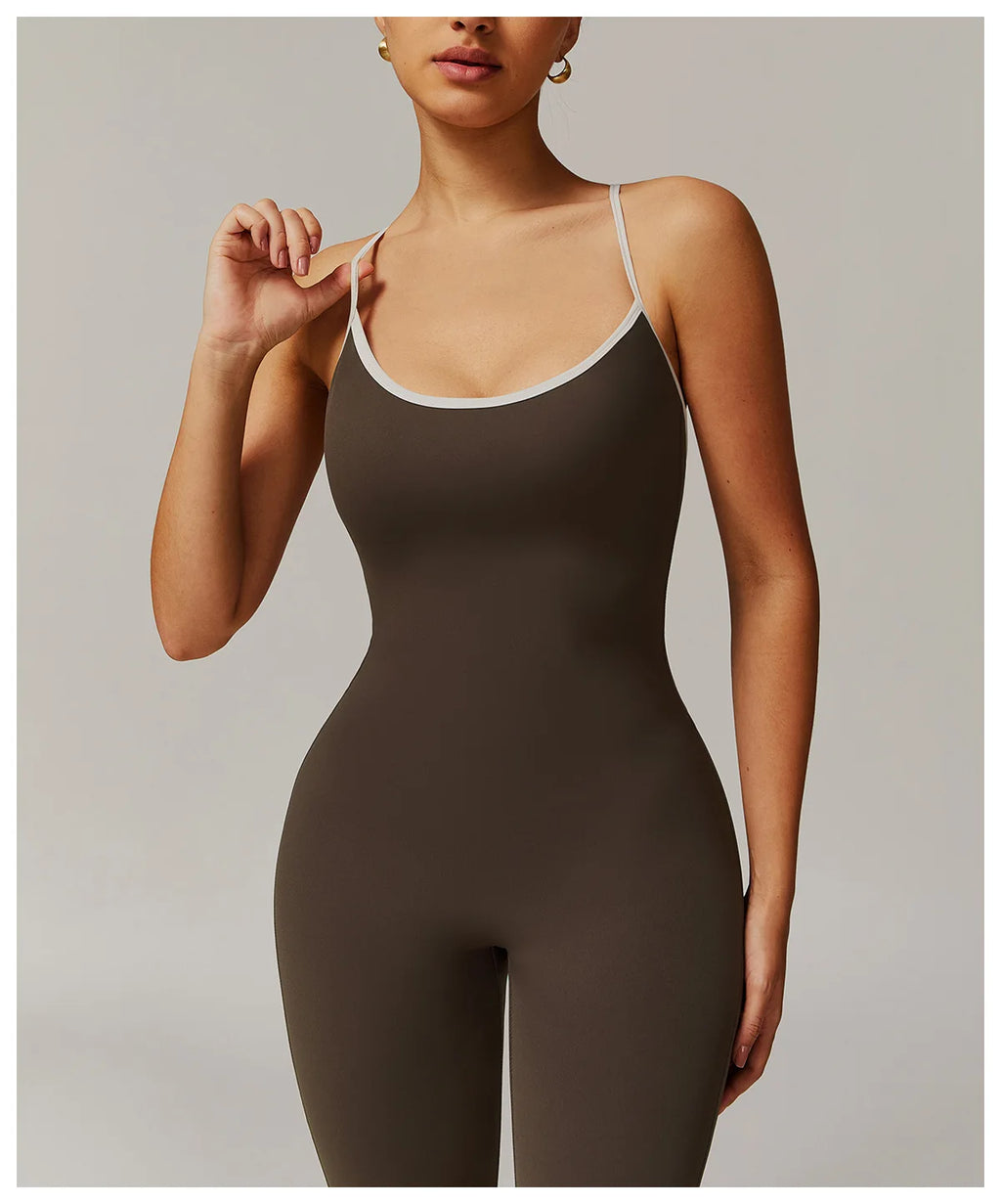 Yoga Set Sexy Backless One-piece Female Rompers Quick Dry Dance Workout Flared Pant Jumpsuit Women Gym Running Training Bodysuit
