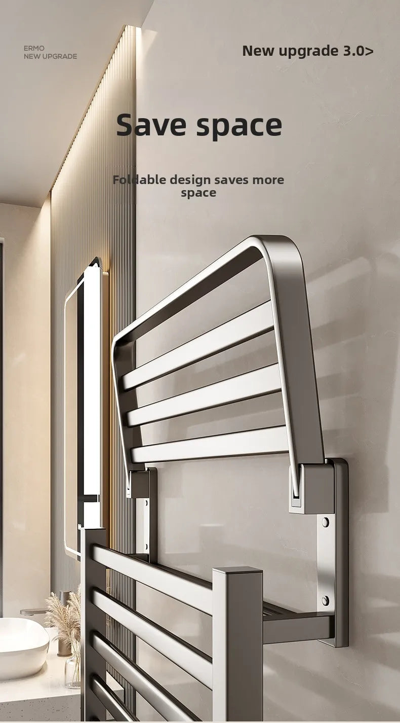 4-layer Intelligent Electric Heated Towel Rack Dryer With Fast Sterilization And Wall Mounted  No drilling required