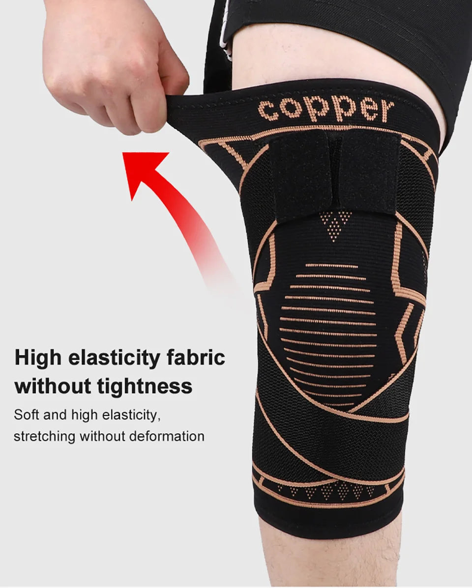 1Pcs Knee Support Knitted Nylon Copper Ion X-type Stable Patella Compression With Straps Ligament Strain  Knee Pads Men Women