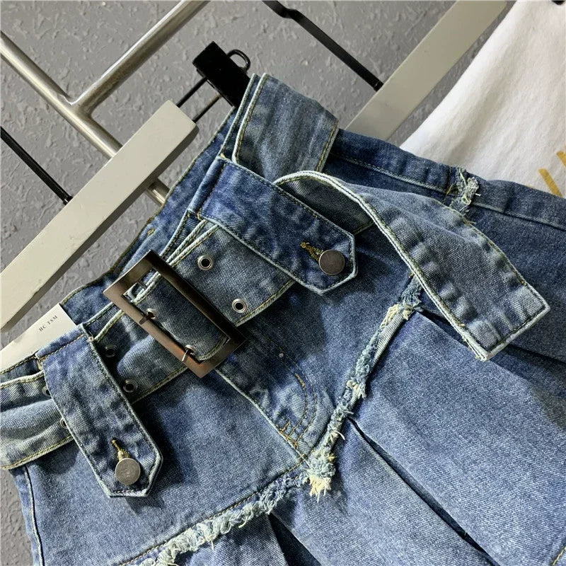 Y2k Retro Streetwear Denim Skirt Women Summer Sexy Punk A-Line High Waist Harajuku Denim Mini Skirt Hottie All-match Short Skirt