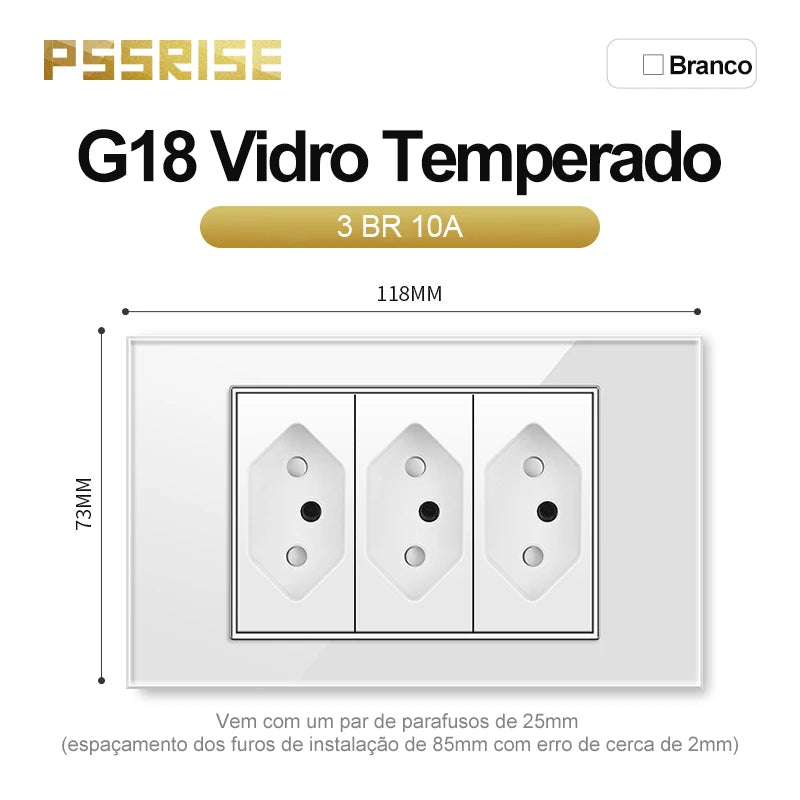 PSSRISE White Tempered Glass Standard sockets and switches brazil Switzerland Usb Type C Wall Socket Light Switch Smart Switch