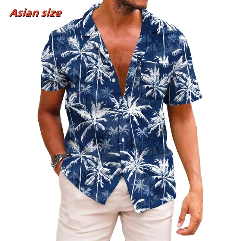 Leaf Coconut Tree Pattern Hawaiian Shirt For Men Plants 3D Printed Short Sleeve Tops Casual Lapel Aloha Shirts Loose Blouses