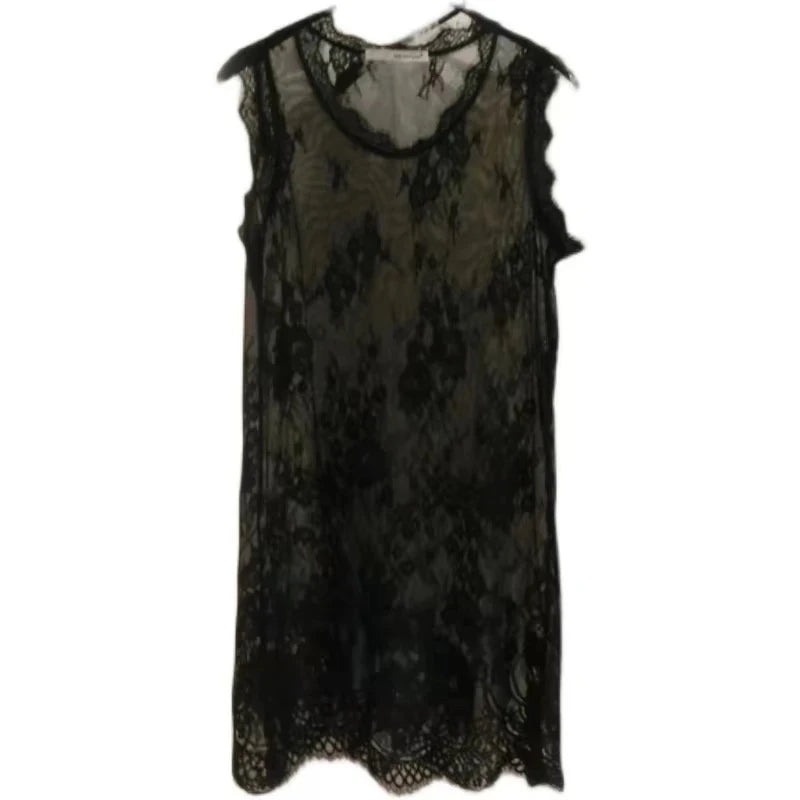 Loose Lace Me Base irt Top Thin Hollow out Long Vest Spring Summer New Korean Sle Women's Faion Casual round Ne Dr