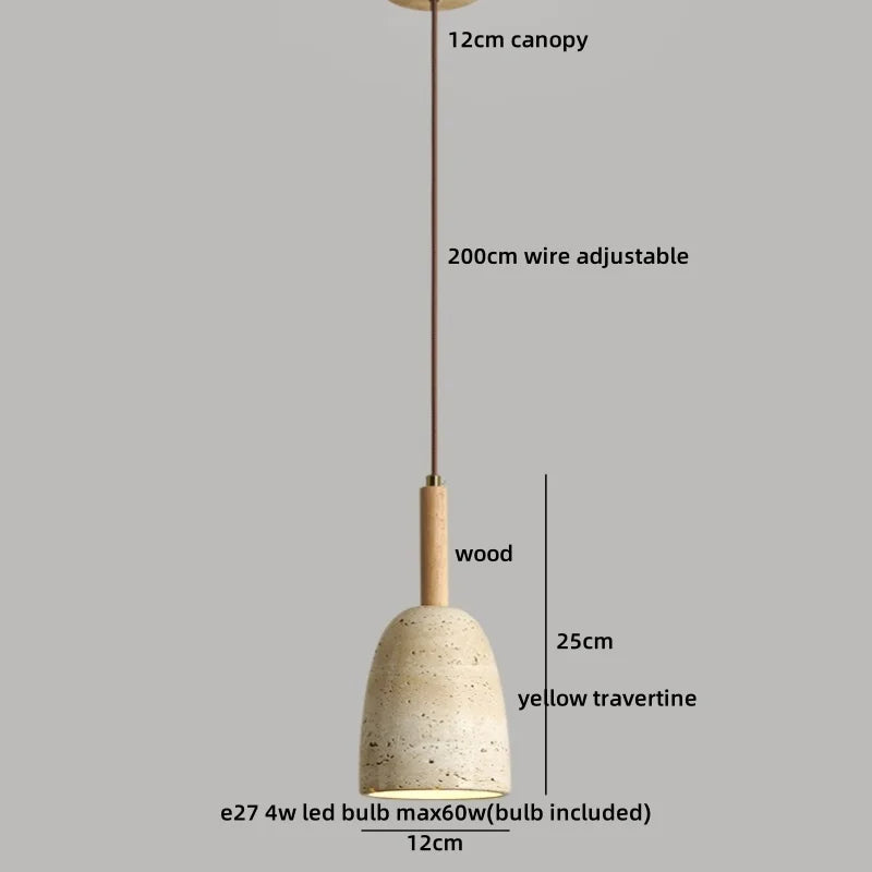 IWHD Yellow Travertine Stone LED Pendant Lamp Living Dining Room Table Inside Retro Wood Hanging Lights Fixture Lampara Colgante