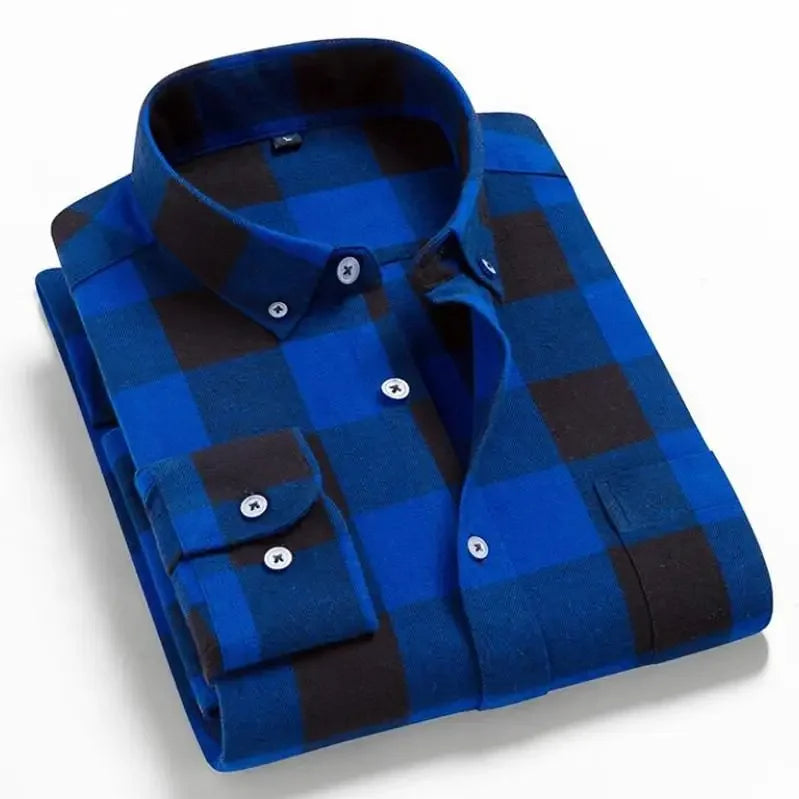 2026 100% Cotton New Male Casual Long Sleeve Warm Man Clothes Flannel Plaid Shirt Men Plus Size 3XL 4XL