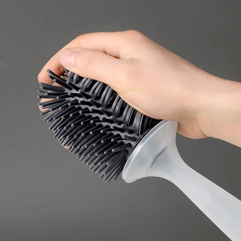 Wall Mounted Detergent Refillable Toilet Brush Set with Silicone TPR Brush Holder for Corner Cleaning Bathroom Tools