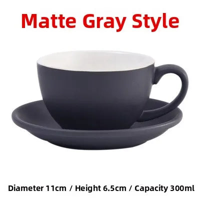 European Style Matte Latte Cup Ceramic Cappuccino Cup Large Mouth Coffee Cup Plate Set Handmade Craftsmanship 300ml