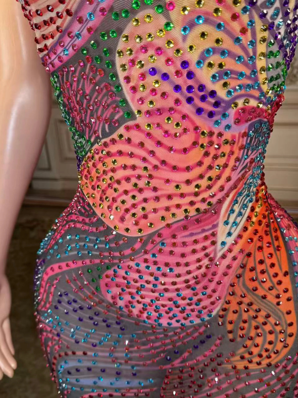 Opulent Crystal Women Sleeveless Sexy Bodycon Long Dress See Backless Shinning Chain Celebrate Bar Singer Performance Costume