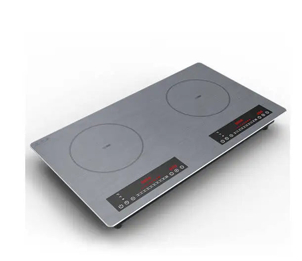 Commercial Built-In Double-Head Electric Cooktop with Crystal Plate 2-Burner Induction Cooker Multi-Function for Pots