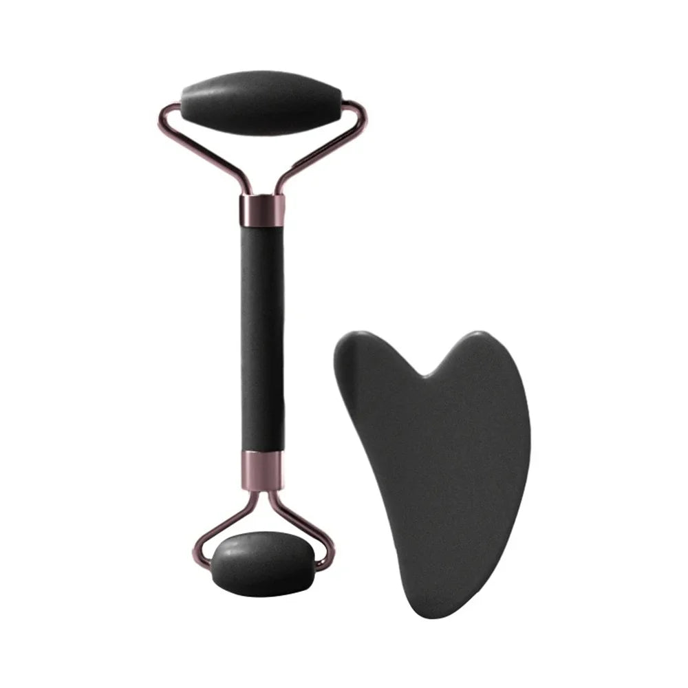 Dual Size Facial Massage Kit Double End Roller Heart Shape Gua Sha Board Skin Lifting Puffiness Reducing Home Spa Beauty Tool