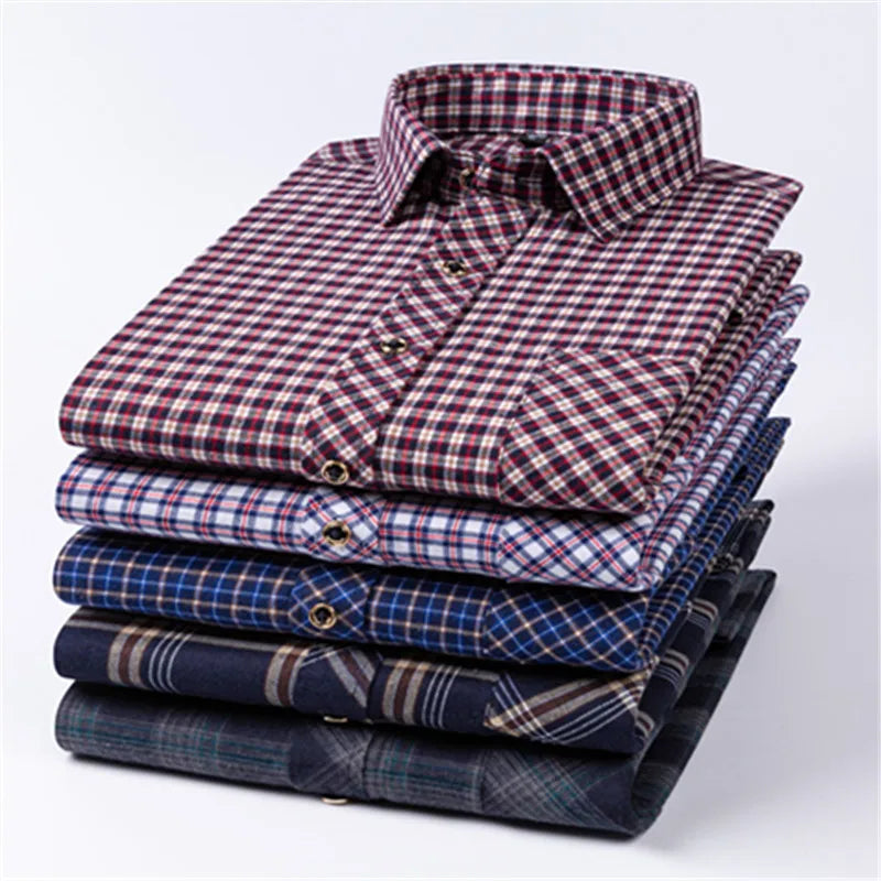 New Fashion Shirts For Men's Long Sleeve Spring Autumn Soft Regular-fit Brushed Single Pocket Checked Comfort Casual Plaid Shirt