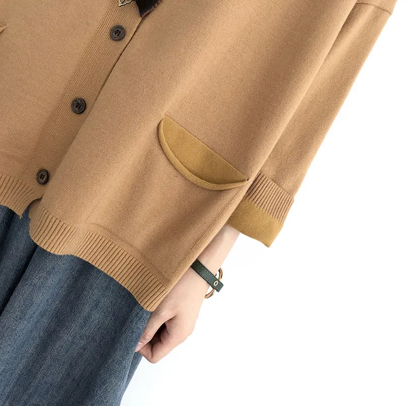 Johnature Women Cardigan Sweaters Solid Color Loose V-Neck Long Sleeve Coats 2025 Autumn New Button Pockets Female Sweaters