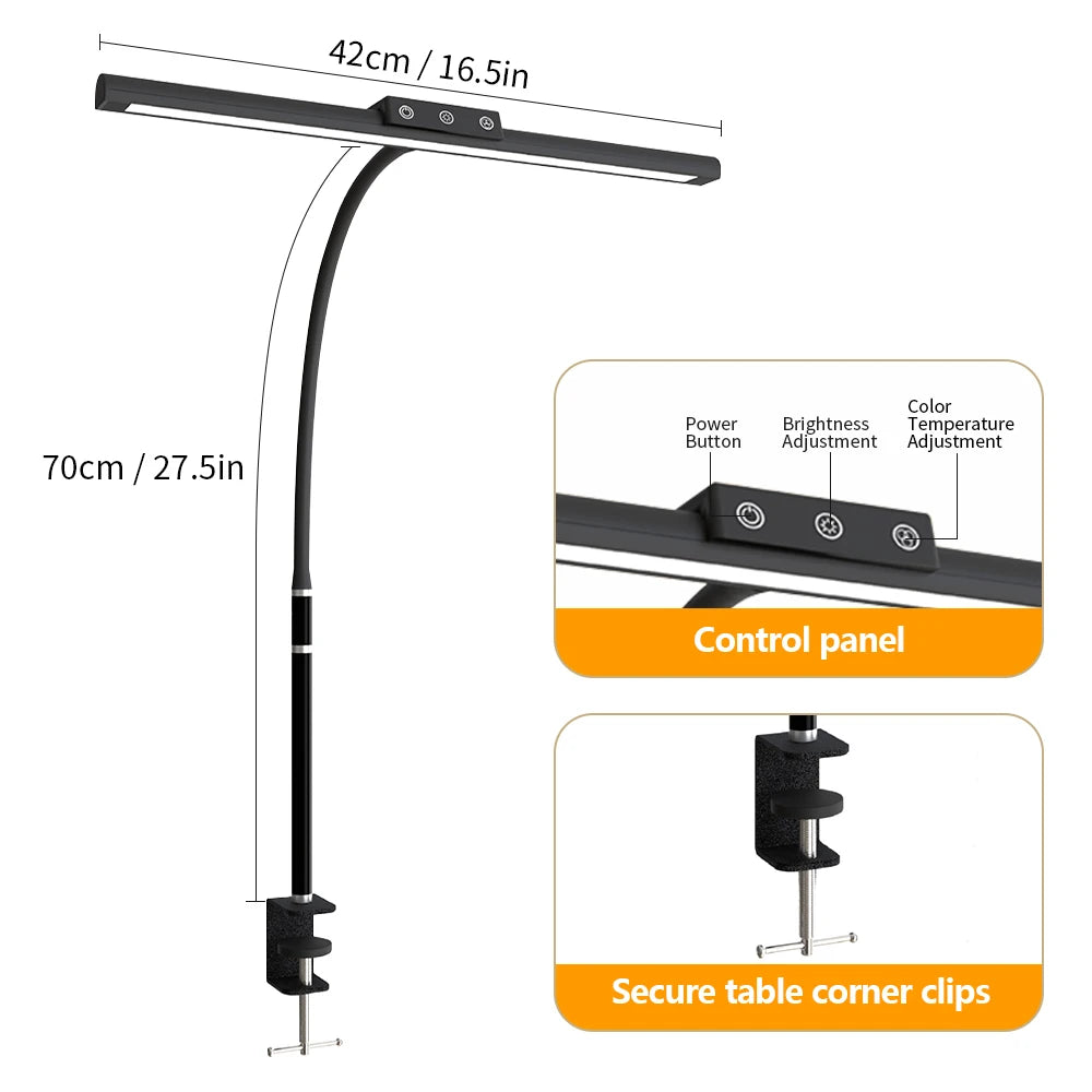 LED Full-Spectrum Eye-caring Desk Lamp with Flexible Gooseneck Stepless Dimming Flicker-Free Touch Control Desk Lamp for Home