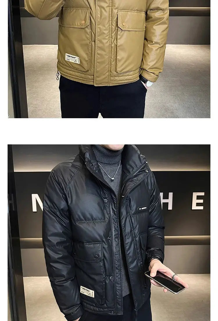 Autumn Winter Fashion Lightweight Down Jacket Men Trendy Short Stand Collar Thickened Warm Cold-Proof White Duck Down Jacket