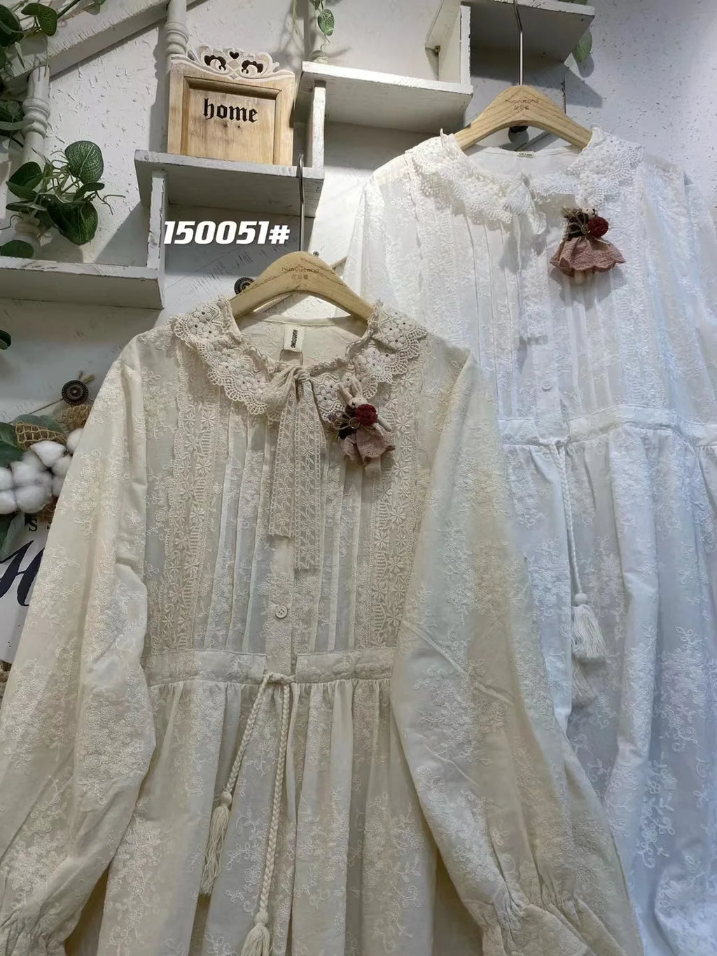 Vintage Embroidery Long Sleeve Cotton Linen Dresses Women Japanese Mori Girl Ruffled Lace Collar Loose Midi Dress Casual Vestido